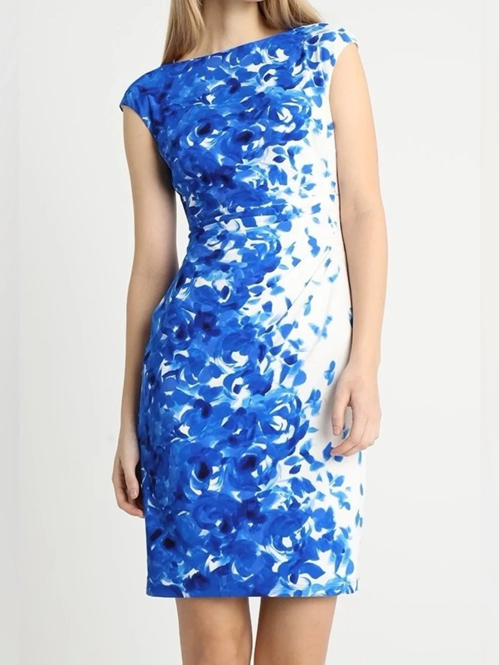LAUREN RALPH LAUREN NOVELLINA BLUE WHITE FLORAL PRINT DRESS SZ 16 - Picture 7 of 11